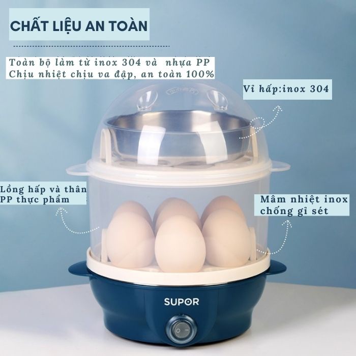 Máy luộc trứng,nồi hấp đồ ăn,bánh bao,thịt,khoai đa năng tự động ngắt điện vỉ inox 2 tầng Supor Z15YK850 cho bữa sáng