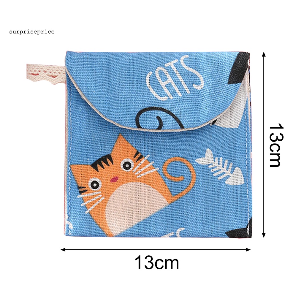Túi đựng băng vệ sinh vải lanh cotton họa tiết hoạt hình dễ thương