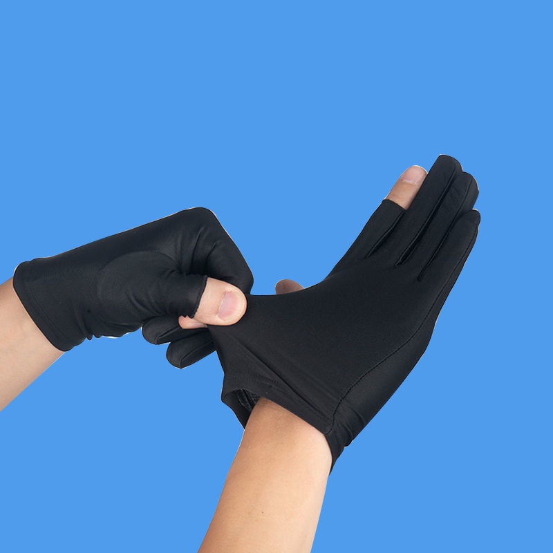 Găng tay hở ngón 2 lớp bằng lụa lạnh mỏng thoáng khí chống trượt chống nắng tiện lợi cho nữ