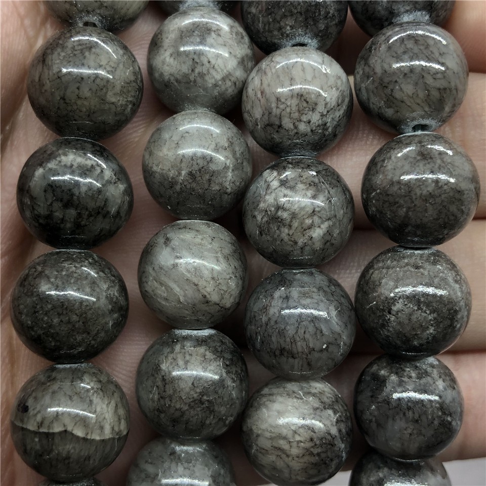 Hạt đá tự nhiên 6-12mm màu xám dùng thiết kế đồ trang sức DIY