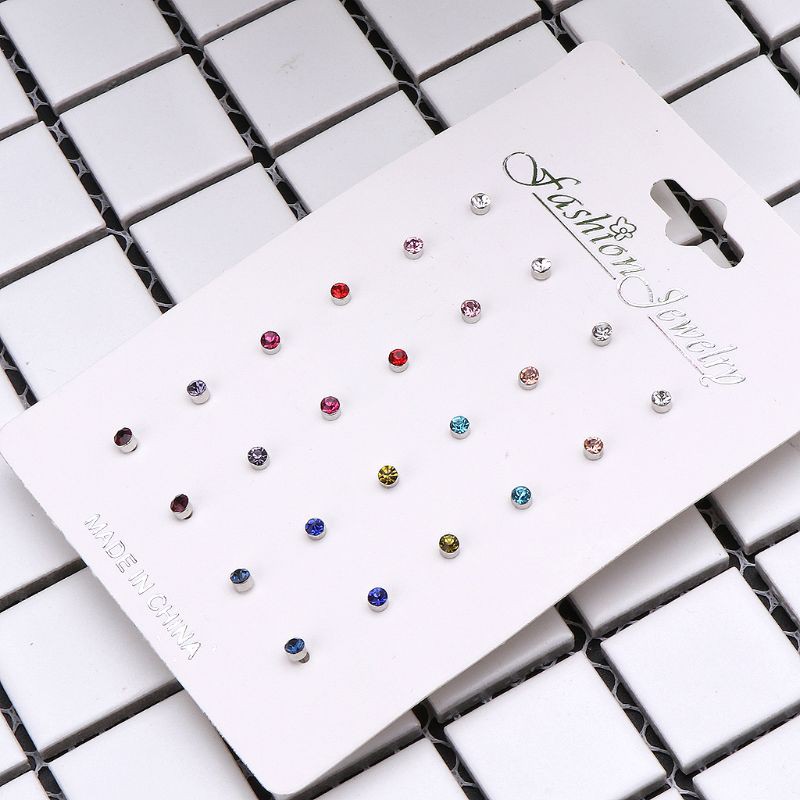 RUN❤12 Pairs Rainbow Cubic Zircon Stud Earrings Set  Birthstone Crystal Kids Jewelry