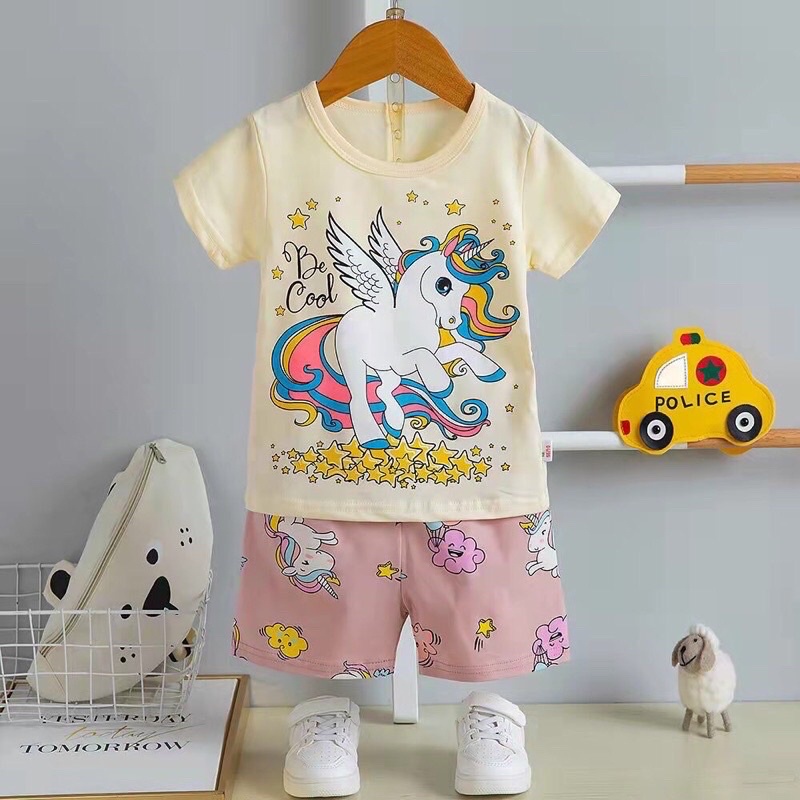 Đồ bộ cộc tay Cotton bé Gái size Nhỡ (15-23Kg)