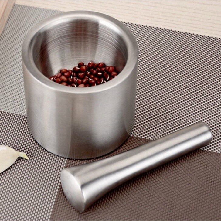 Cối chày bằng inox 304 chống nấm mốc có nắp đậy an toàn tiện lợi