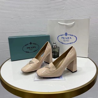 Giày cao gót prada da bóng gót trụ fullbox