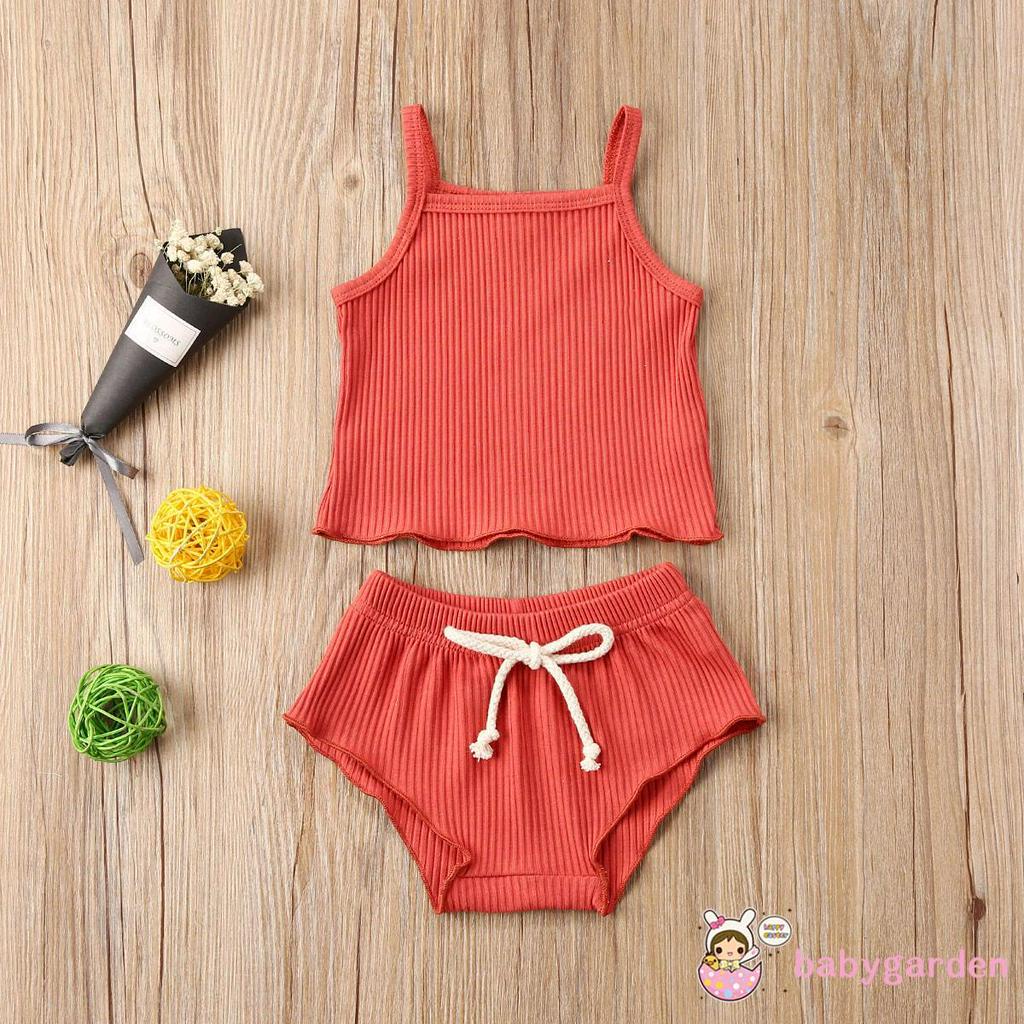 Set áo 2 dây + quần short kẻ sọc dành cho bé gái