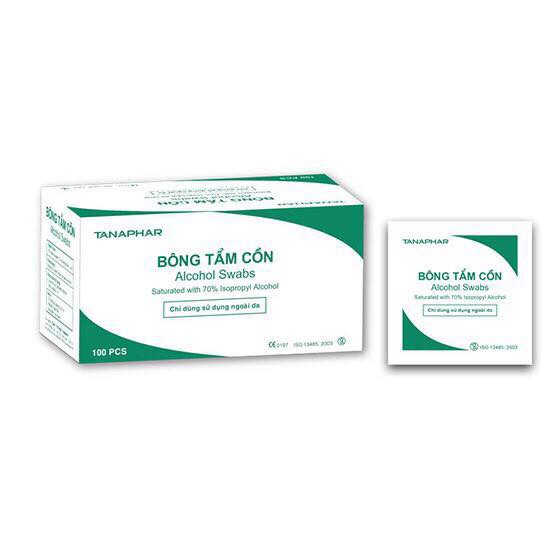 Hộp 100 bông tẩm cồn ALCOHOL SWABS sát khuẩn, sát trùng