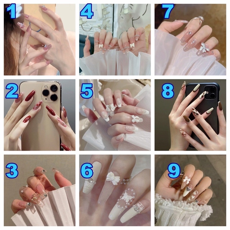 Set 24 móng tay giả đính đá có kèm keo dán