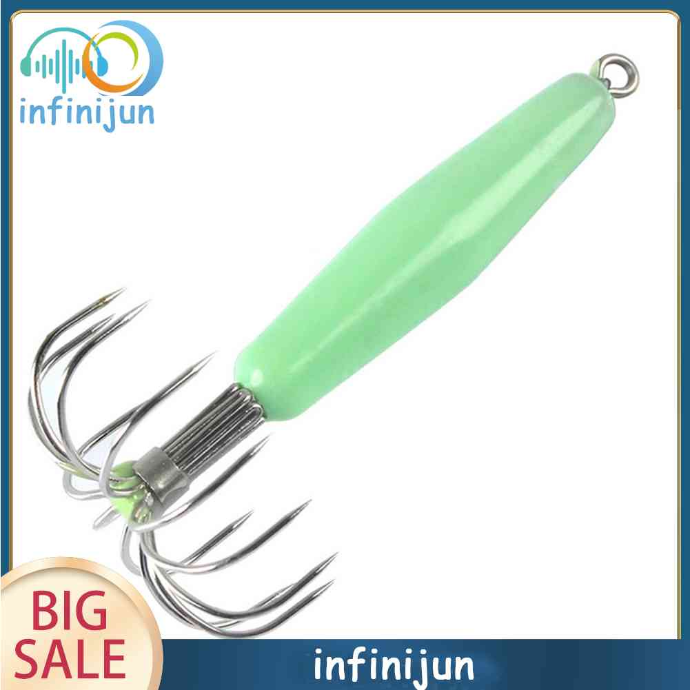 Set 12 Móc Câu Cá Hình Mực Phát Sáng Trong Tối Bằng Nhựa