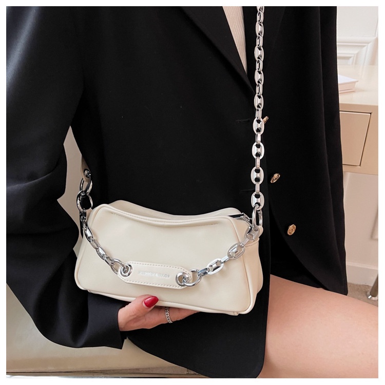 Túi Đeo JASMIN NOIR Chéo Nắp Gập Bằng Da PU Phối Dây Xích Thời Trang Cho Nữ