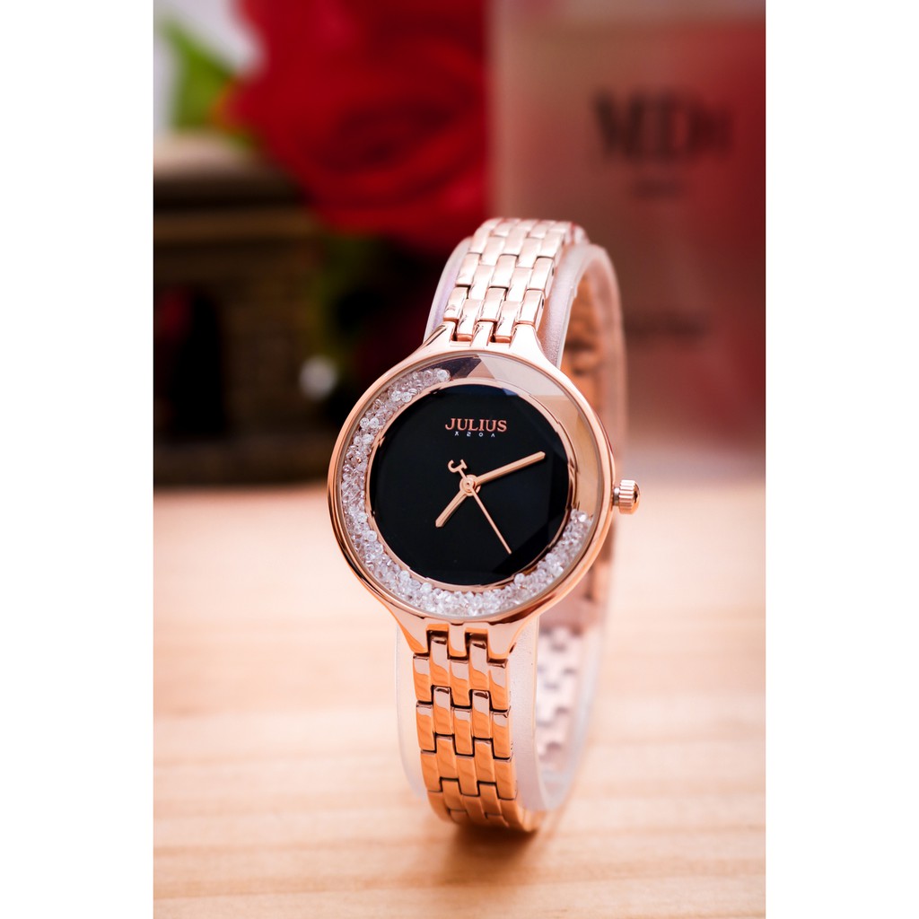 Đồng Hồ Nữ Julius JA-1272D Hàn Quốc Dây Thép (Đen)
