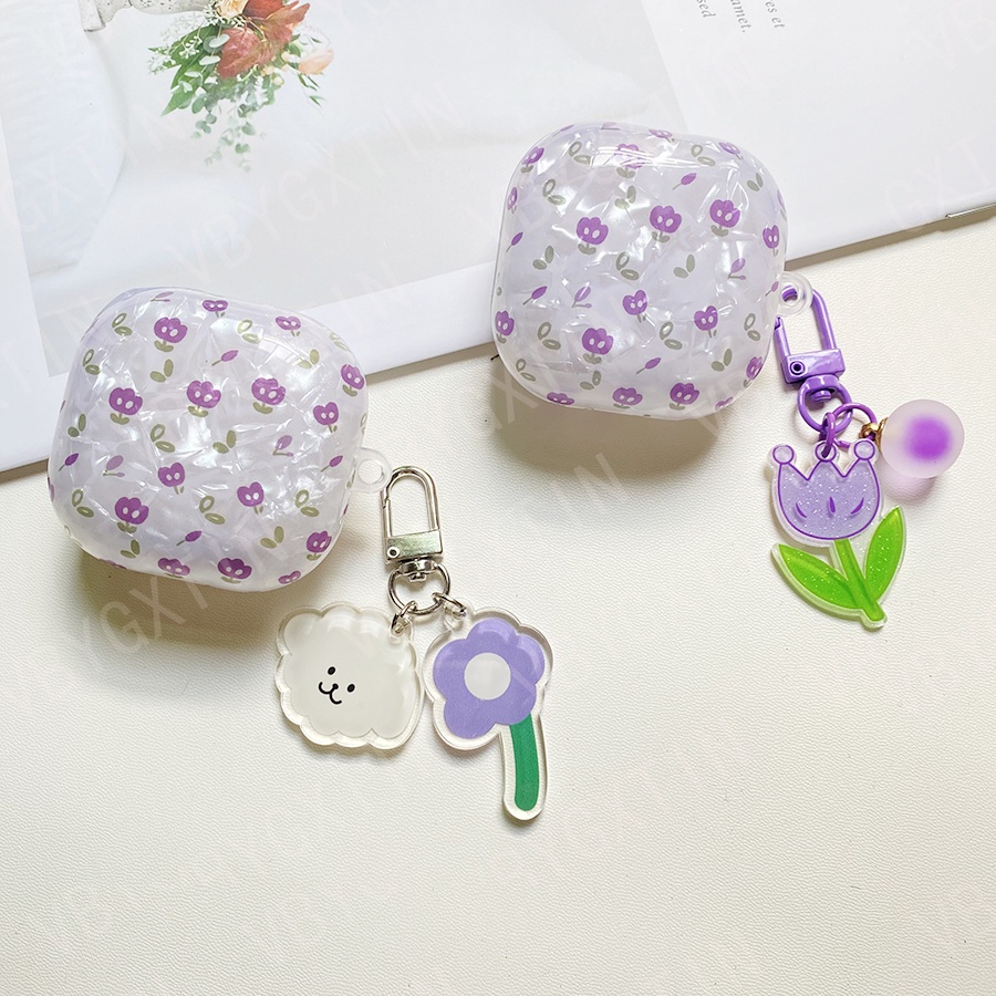 Sang Trọng Vỏ Bảo Vệ Hộp Sạc Tai Nghe Samsung Galaxy buds live / buds 2 / buds PRO Bằng silicon Họa Tiết Ren Hoa Sang Trọng Kèm Móc Treo Ốp