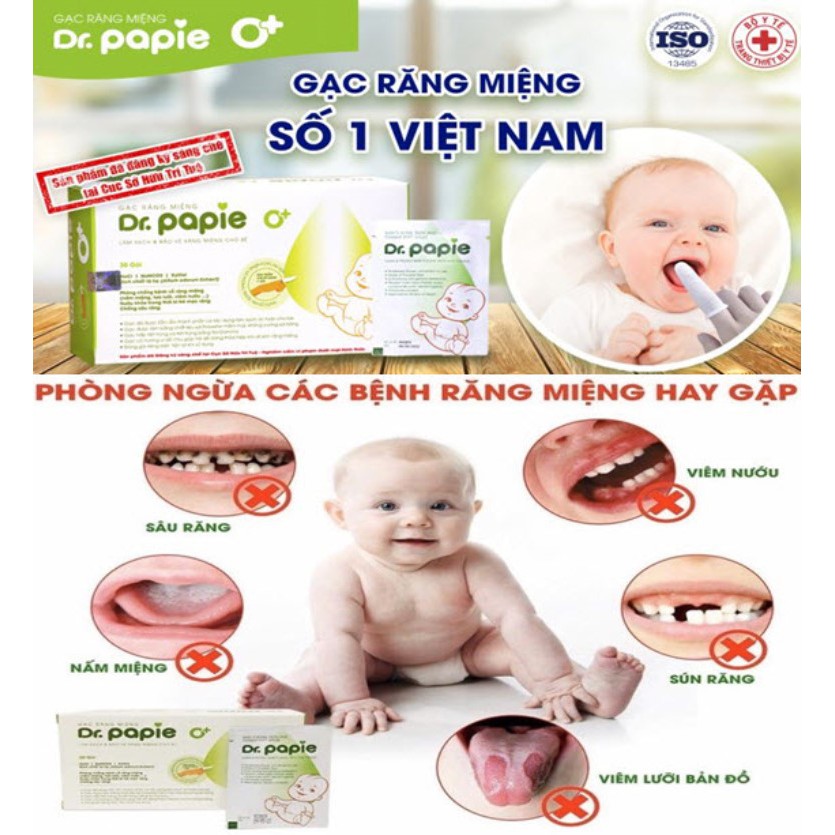 10 - 30 Gạc rơ lưỡi vệ sinh răng miệng cao cấp an toàn cho Bé - Dr.Papie (Hàng Đầu Việt Nam)