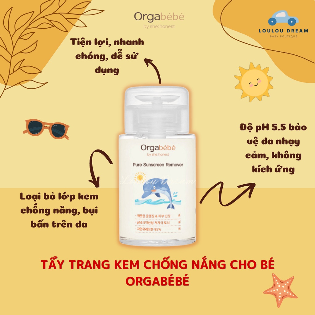 Nước tẩy trang kem chống nắng hữu cơ ORGABÉBÉ cho bé 3m - 100% tự nhiên, an toàn dịu nhẹ với làn da - Nội địa Hàn Quốc