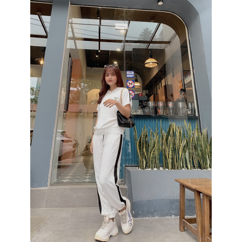 Bộ đồ đũi nữ thêu thể thao, Bộ đũi nữ mặc ở nhà NY 3 màu Đũi Chất đẹp  Đồ bộ đũi nữ chất đẹp