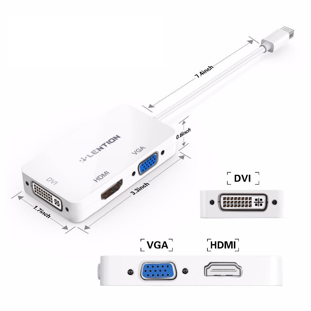 Bộ chuyển đổi 3 trong 1 Lention Mini DisplayPort to VGA/DVI/HDMI MD-VDH-WH (Bảo hành 12T)