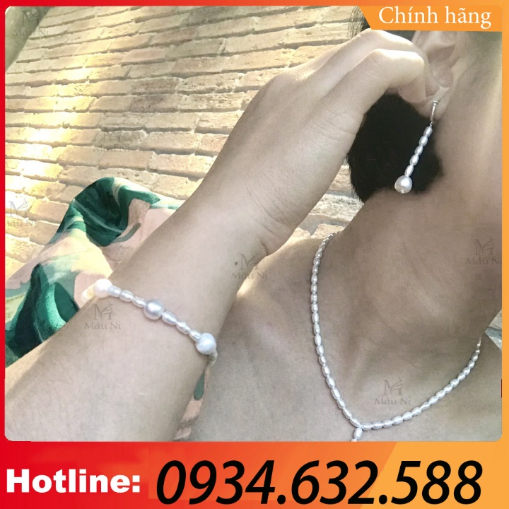 VÒNG CỔ, LẮC TAY, KHUYÊN TAI TRAI NƯỚC NGỌT (hạt nhỏ), móc khóa bạc 925 [cao cấp]