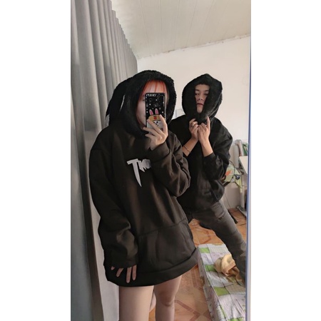 Áo hoodie nỉ bông tai thỏ dài siêu to khổng lồ đáng yêu, mũ lông mềm mịn unisex nam nữ