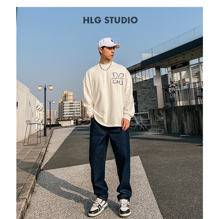 Áo nỉ cổ tròn HLG AMOBIT phong cách đường phố rộng rãi, thời trang trẻ trung năng động