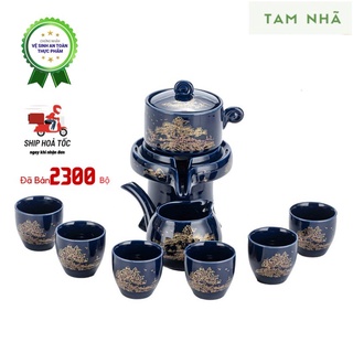 Bộ ấm trà cối xay TAM NHÃ ấm chén men sứ cap cấp quà tặng cho người yêu trà đạo