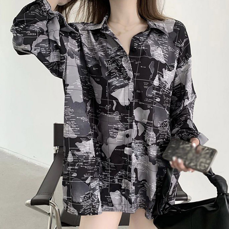 Áo sơ mi dài tay họa tiết retro thời trang Hàn Quốc | BigBuy360 - bigbuy360.vn