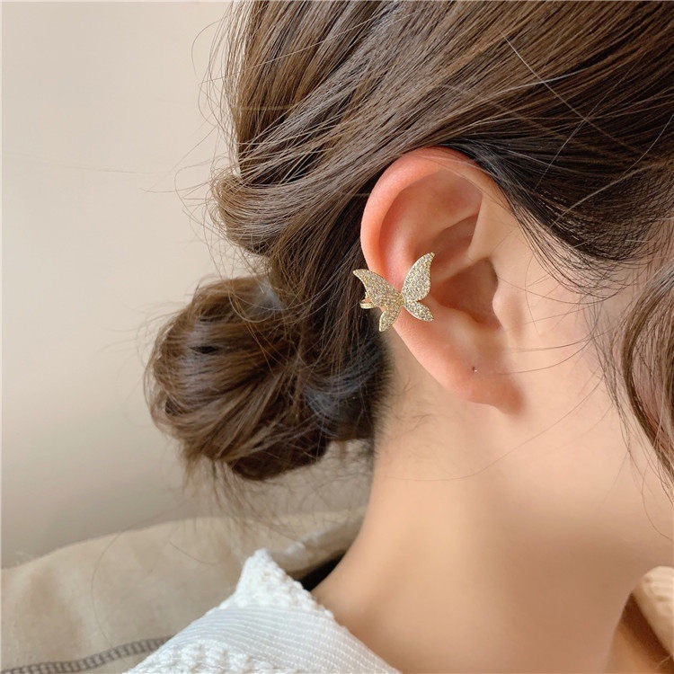 Khuyên Kẹp Vành Tai Không Xỏ Lỗ Hình Bướm Đính Kim Cương Toàn Diện Phong Cách Hàn Quốc Đơn Giản Và Đa Năng Dành Cho Bạn Nữ