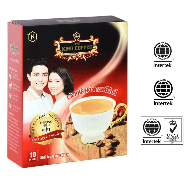 Cà Phê Hòa Tan 3IN1 KING COFFEE - Hộp 10 gói x 16g - Từ hạt café Arabica và Robusta