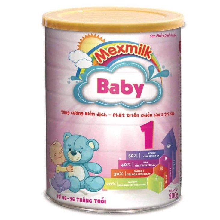 Sữa Mexmilk 1 Baby 900gam tăng cường miễn dịch, phát triển chiều cao và trí não cho trẻ từ 6-36 tháng tuổi