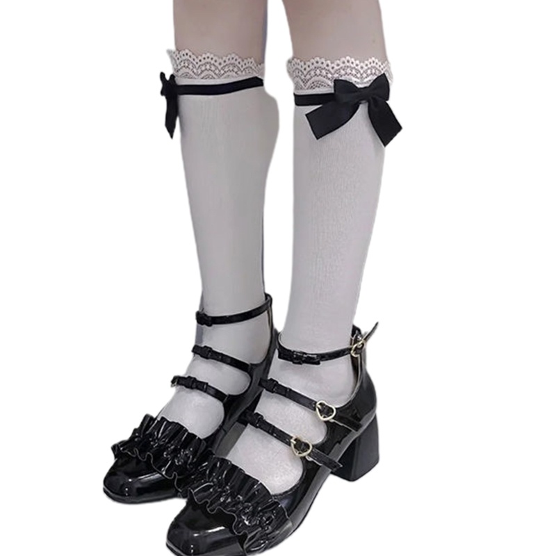 XIXI Tất Cotton Dài Qua Gối Họa Tiết Cô Hầu Gái Dễ Thương Phong Cách Lolita