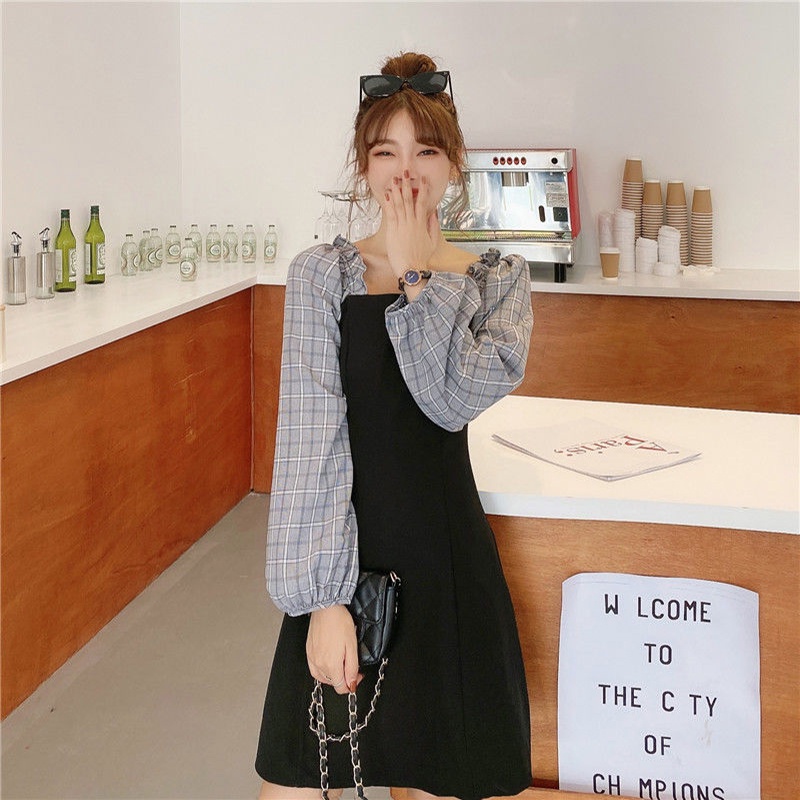 Ielgy Đầm Kẻ Sọc Caro Phong Cách Pháp Thanh Lịch Cho Nữ