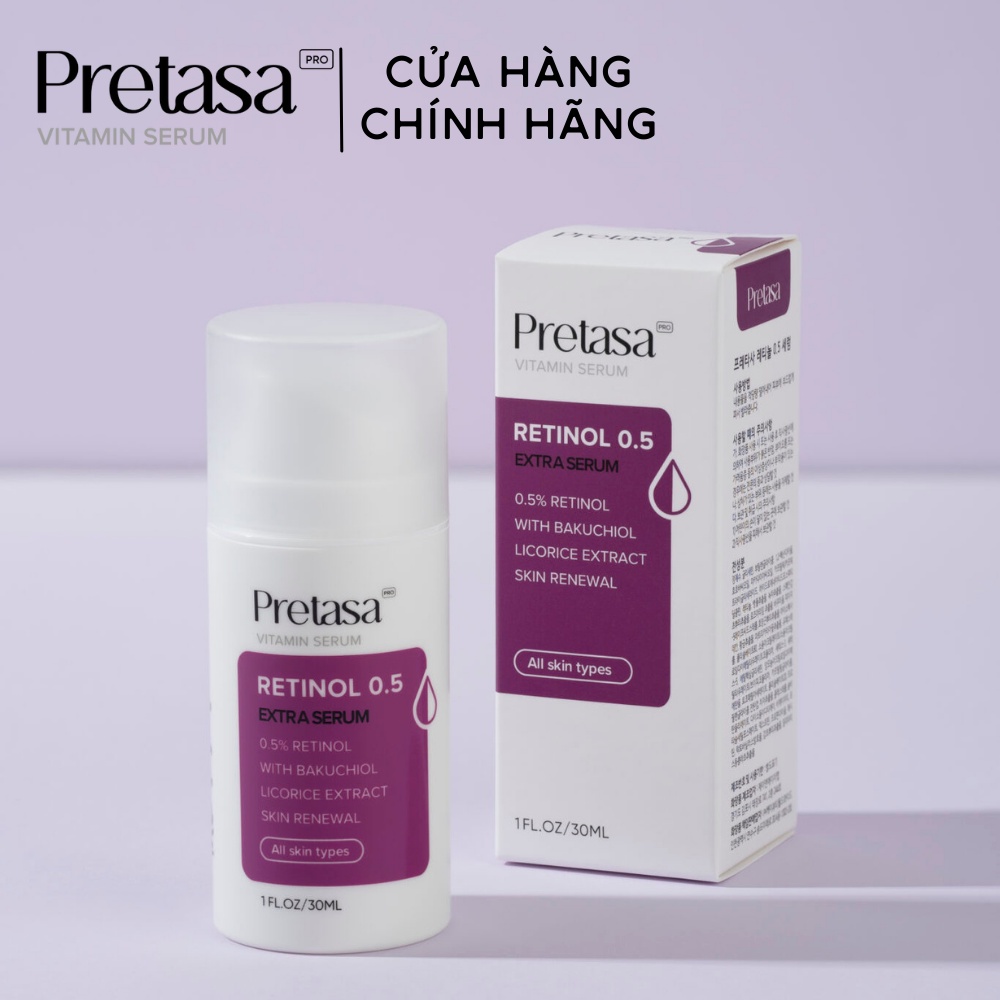 Serum Retinol 0,5 Pretasa chống lão hóa, hỗ trợ kiểm soát mụn  - PRETASA RETINOL 0,5 EXTRA SERUM