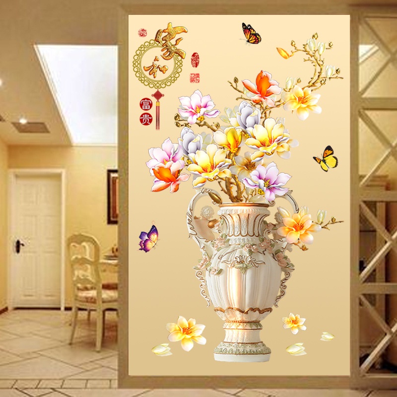 Decal dán tường Bình hoa mai 3D