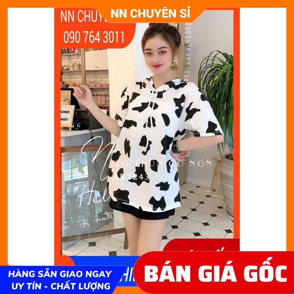 Áo thun bò sữa 🛑 Áo nữ phom rộng chất thun mềm mịn mát in bò sữa loang màu dễ thương