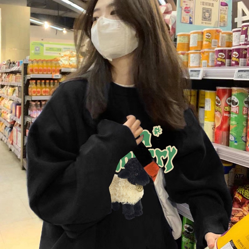 NRVP Áo nỉ tay dài in họa tiết phong cách Hàn Quốc thời trang oversize dành cho nam và nữ