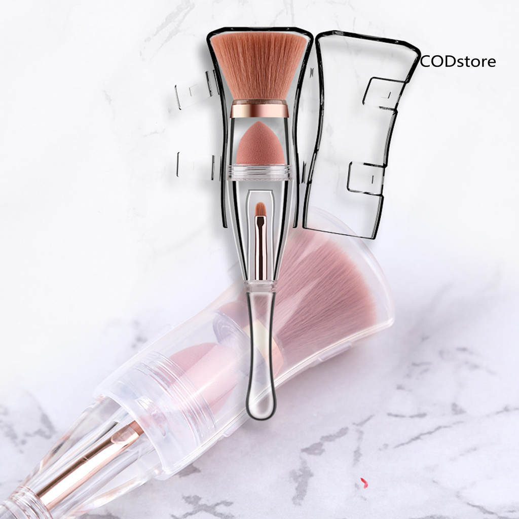 COD*Contour Brush Ergonomic Transparent Dust-proof 3 in 1 Foundation Brush for Dressing Room