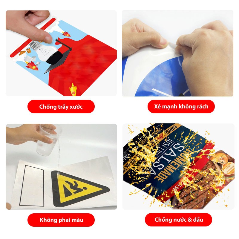Decal Nhựa PP Nhán Media Vinyl Sticker Mặt Lụa  A4 80um 50 Tờ, Giấy Sticker Màu Khó Rách, Chống Nước, Chịu Nhiệt