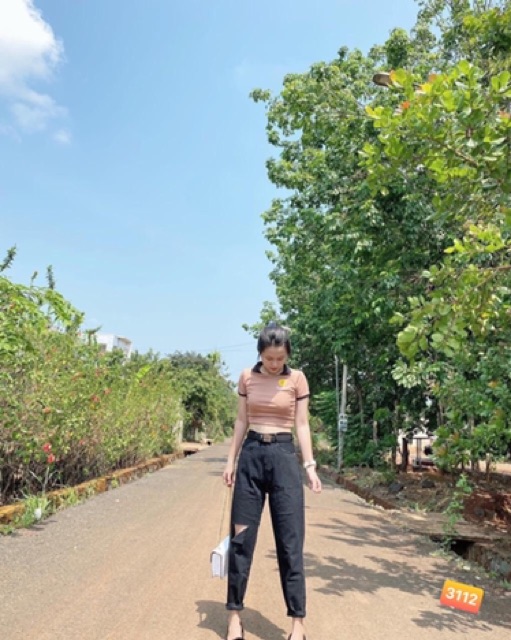 Quần baggy jean đen Domi 094 rách cơ bản hình thật ảnh sàn