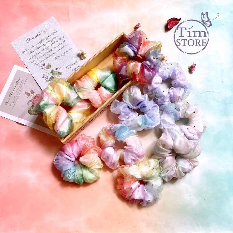 Dây cột tóc scrunchies cầu vồng galaxy 2 lớp TÍM STORE phụ kiện tóc dễ thương phong cách hàn quốc