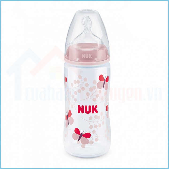 [CHÍNH HÃNG ĐỨC] Bình Sữa Cổ Rộng Nuk Nhựa PP 300Ml Núm Ti Silicone Dẹt Chỉnh Nha Premium Choice+ Cho Trẻ Dưới 6 Tháng