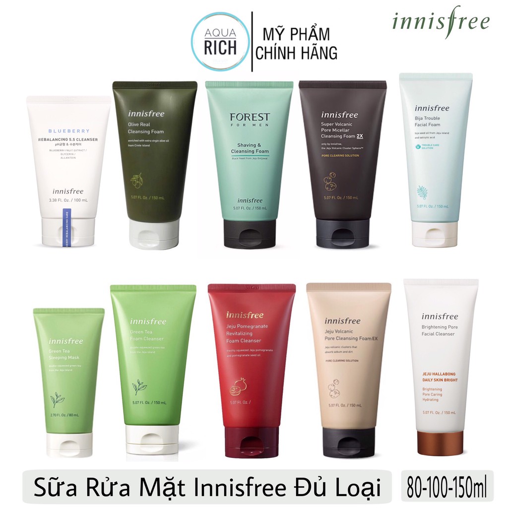 Sữa Rửa Mặt Innisfree Green tea - Bija Trouble - Jeju Volcanic - Trà Xanh Cho Da Mụn - 150ml