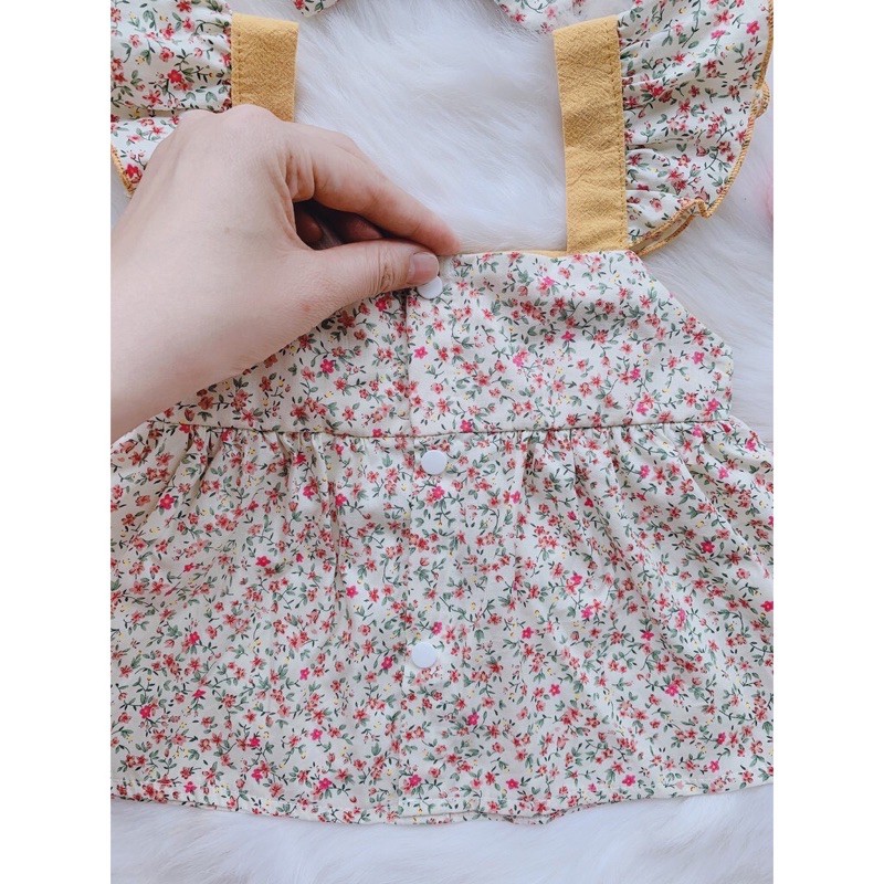 Set váy hoa bi vàng bé gái 🌼TẶNG KÈM Turban🌼