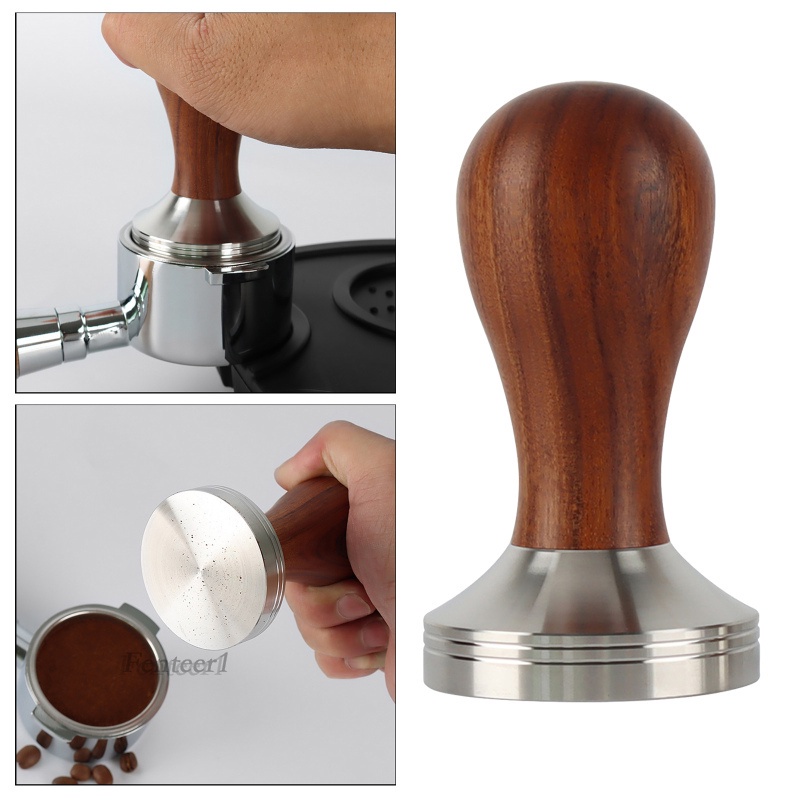 1 [Fenteer1] Dụng Cụ Ép Hạt Cà Phê Espresso Bằng Thép Không Gỉ Tay Cầm Bằng Gỗ