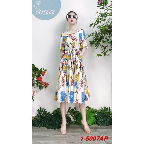Váy Lanh MICI cao cấp mẫu Midi xòe tay trumpet, váy hoa đi chơi, váy hoa thời trang | BigBuy360 - bigbuy360.vn