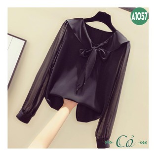 Áo sơ mi công sở cổ tim thắt nơ - A1058