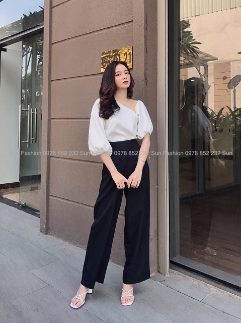 Áo lệch vai Sun Fashion mặc được 2 kiểu, form rộng từ 45kg-65kg chất vải cotton thái dày dặn, không bị lộ nội y