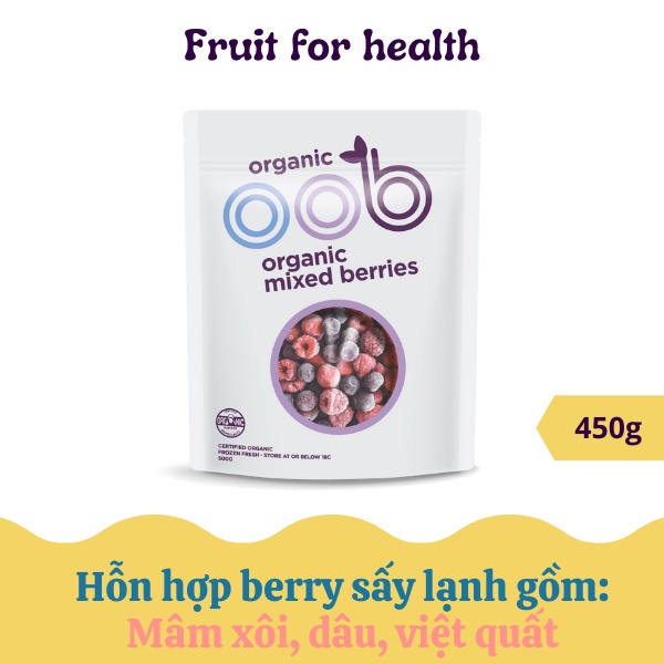 Hỗn hợp trái cây DÂU, VIỆT QUẤT, MÂM XÔI đông lạnh nhập khẩu New Zealand Oob organic Mixed berries 500g