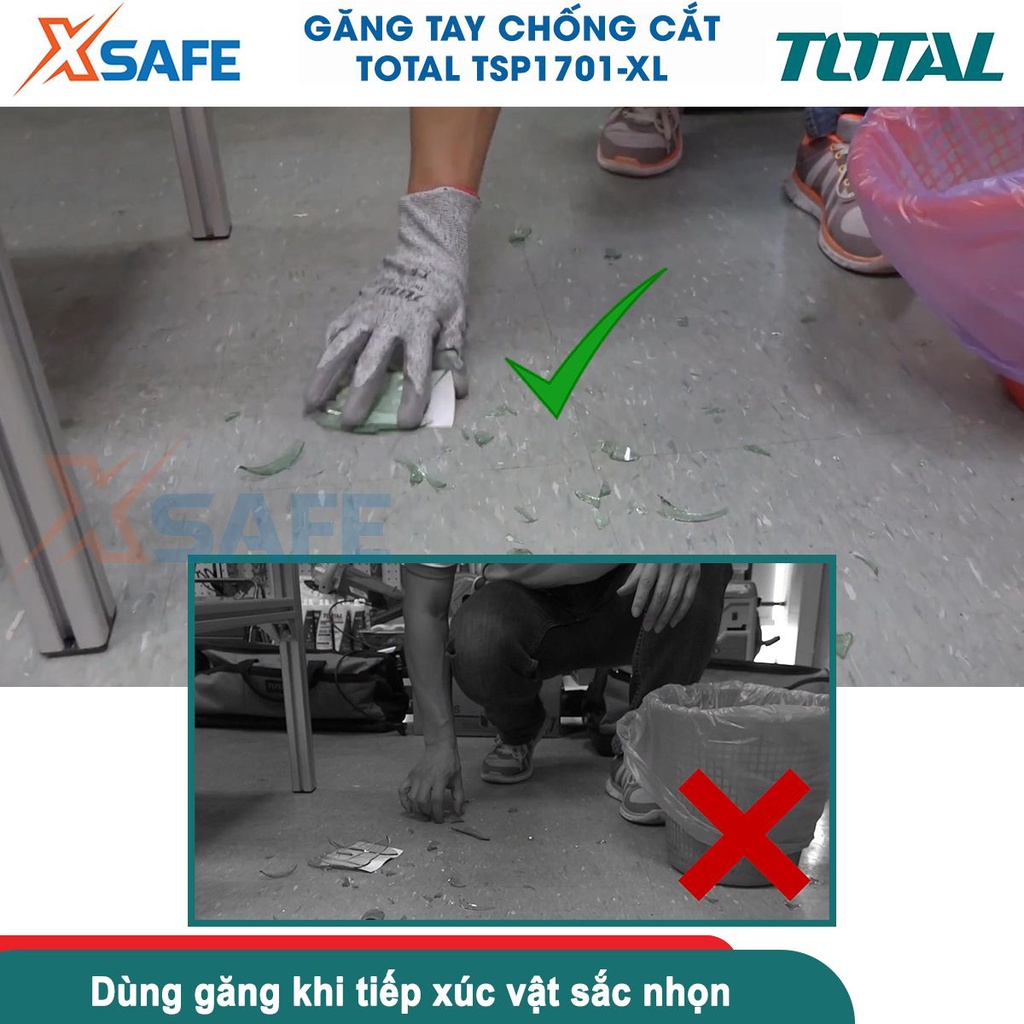 Găng tay bảo hộ lao động TOTAL TSP1701 size XL tiêu chuẩn EN388:4542, bảo vệ an toàn, tăng độ bám - chính hãng