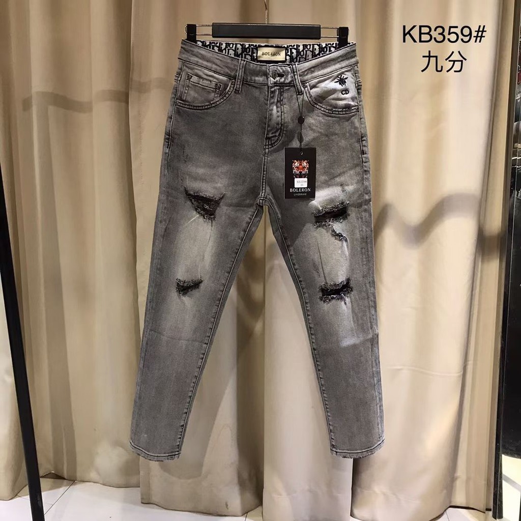 Quần Jean siêu cấp Dee-or rách logo thêu Ong check cạp MLN NV size 28-34