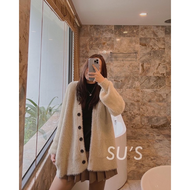 Áo cardigan len lông thỏ trơn | BigBuy360 - bigbuy360.vn