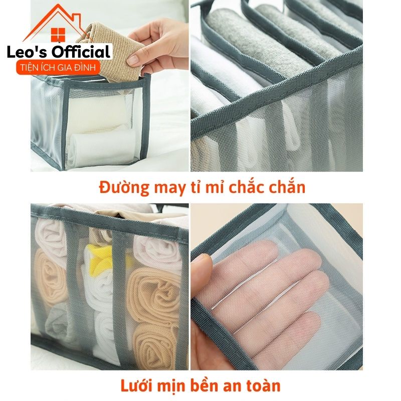 Túi vải đựng đồ lót nhiều ngăn tiện lợi gọn xinh dễ tìm khay túi lưới chia ô đựng đồ để tủ quần áo Leos Official