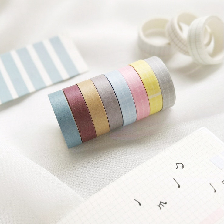 Lẻ cuộn washi tape Basic băng keo màu trơn dán sổ trang trí bullet journal 7-9mmx3m gocnhocuaco VPP0321
